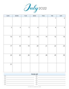 July 2022 Calendar Template