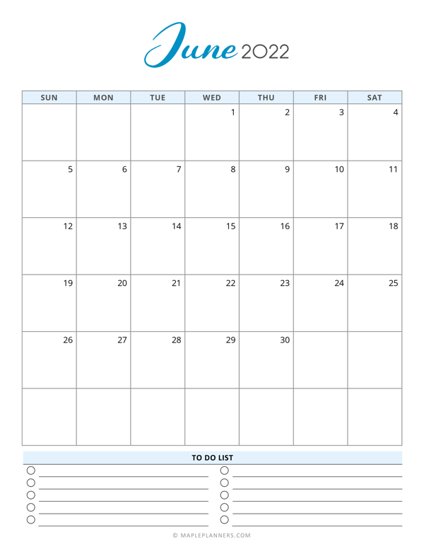 June 2022 Calendar Template