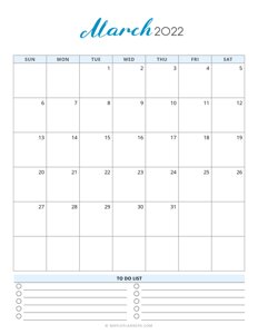 March 2022 Calendar Template