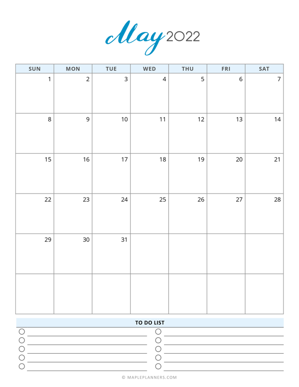 May 2022 Calendar Template