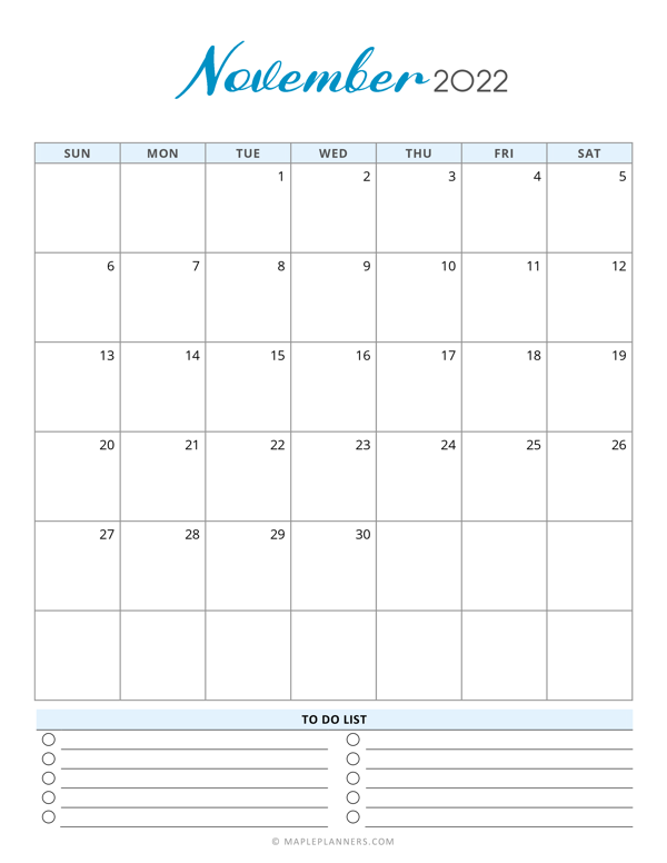 November 2022 Calendar Template