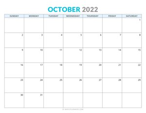 October 2022 Calendar (Horizontal)