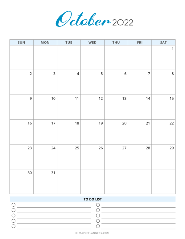 Free Printable October 2022 Calendar Template