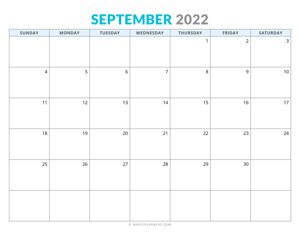 September 2022 Calendar (Horizontal)