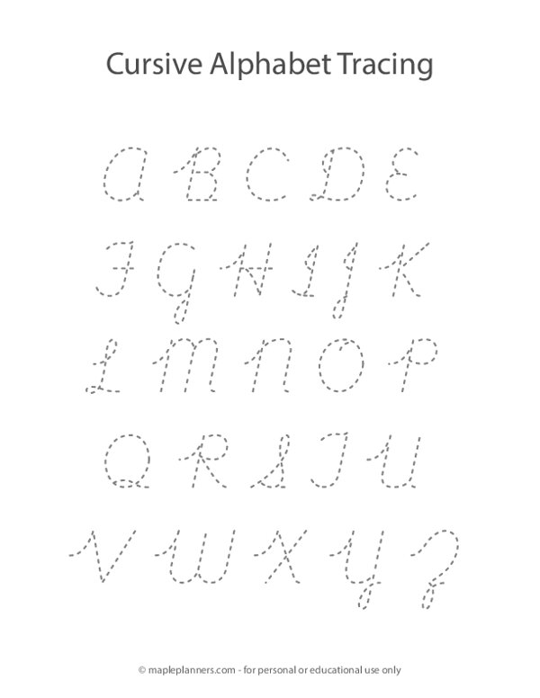 Cursive Alphabet Letter Tracing A-Z Worksheet