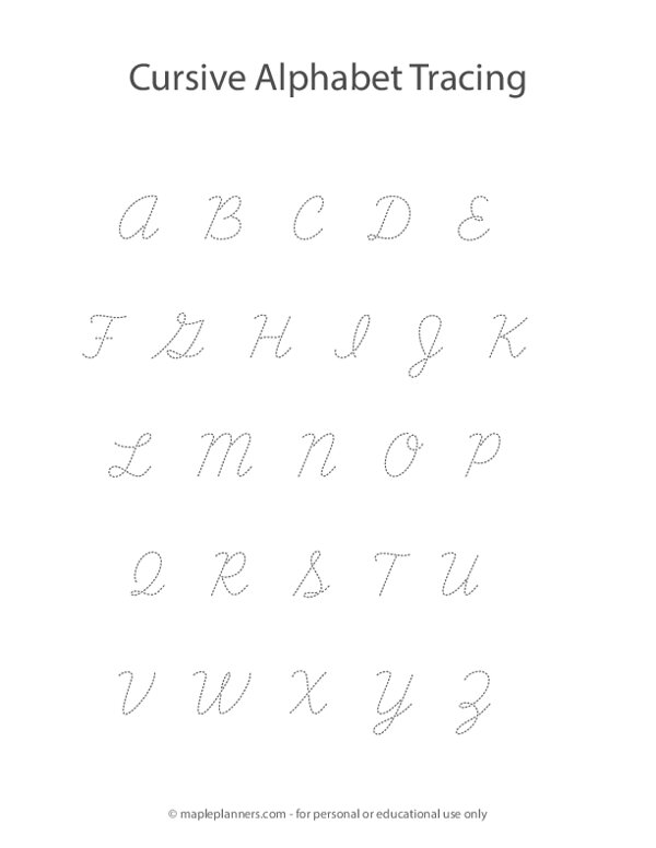 Cursive Alphabet Letter Tracing Printable Worksheet