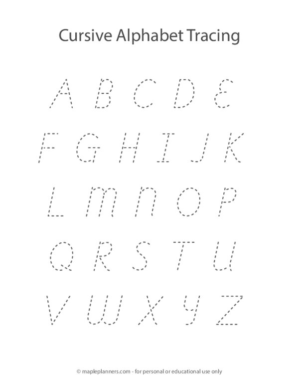 Cursive Alphabet Letter Tracing A-Z Worksheet