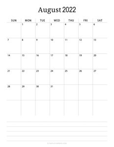 Minimalist August Calendar 2022 (Vertical)