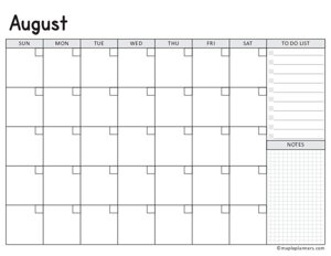 August Calendar Template (Undated)