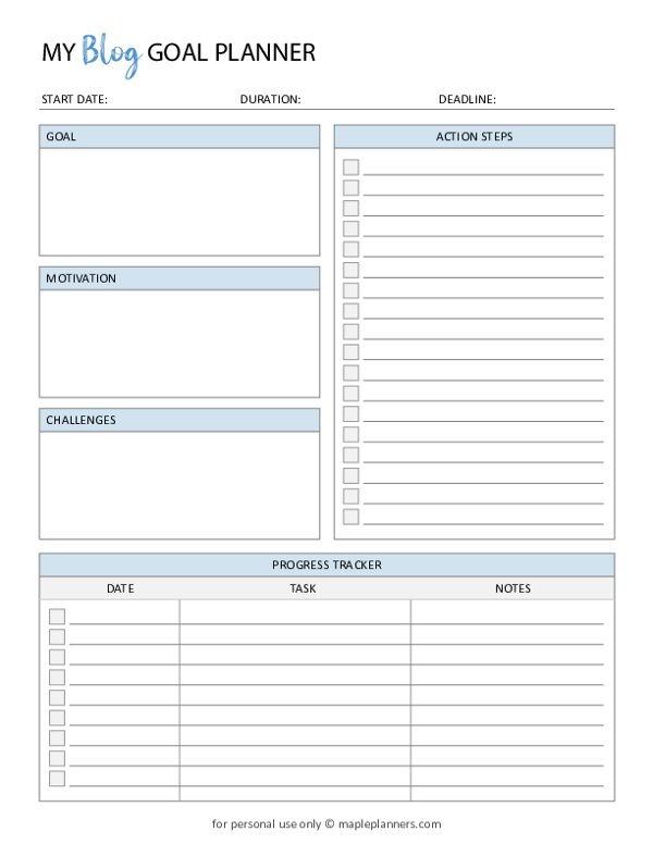 Blog Goal Planner Template