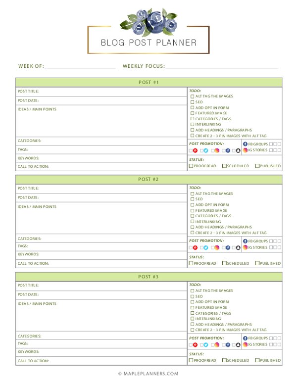 Blog Post Planner Printable