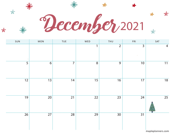 Christmas 2021 December Calendar (Horizontal)