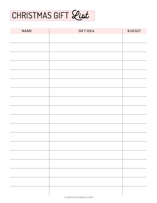 Free Printable Christmas Gift List Template