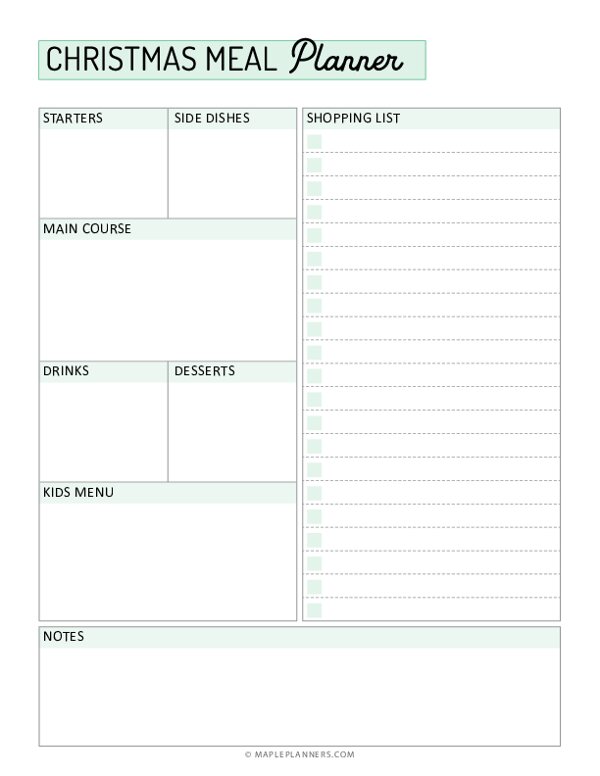 Christmas Meal Planner Template