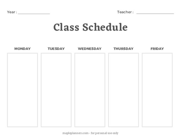 Minimalist Class Schedule Template