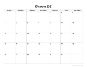 Minimalist December Calendar 2021 Horizontal