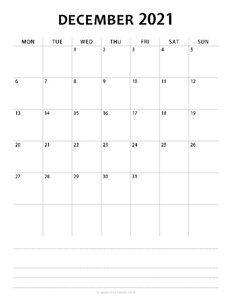 December Calendar 2021 (Monday Start)