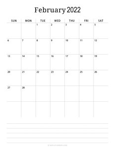 Minimalist February Calendar 2022 (Vertical)
