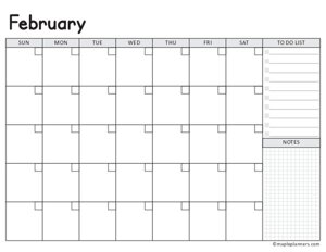 February Calendar Template (Undated)
