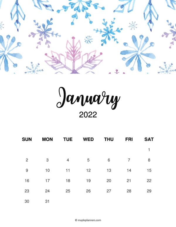 Floral January 2022 Calendar
