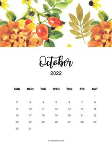 Floral October 2022 Calendar