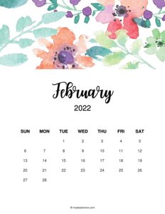 Floral February 2022 Calendar