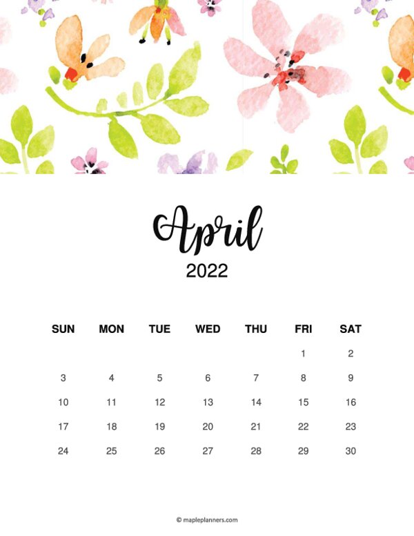 Floral April 2022 Calendar