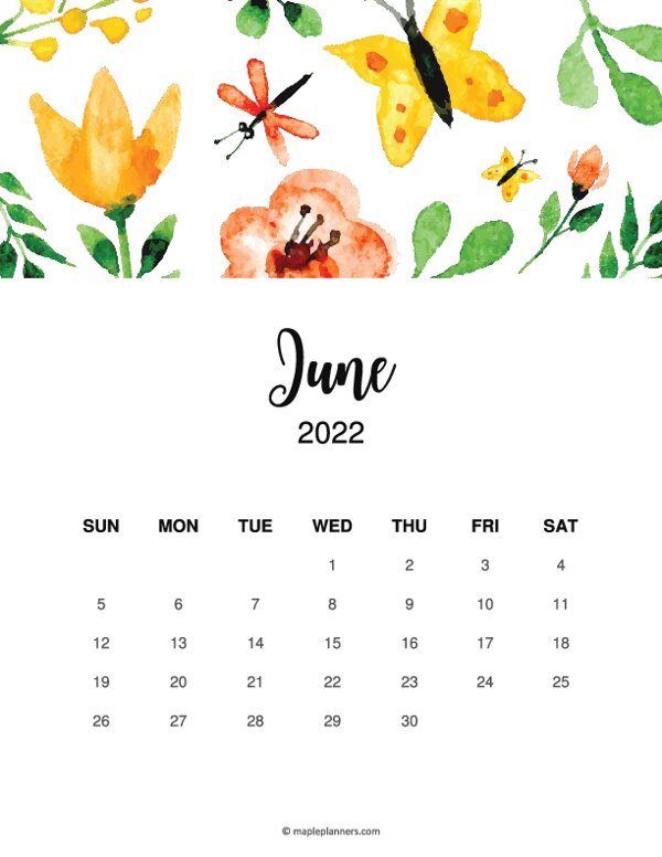 Floral June 2022 Calendar