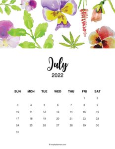 Floral July 2022 Calendar