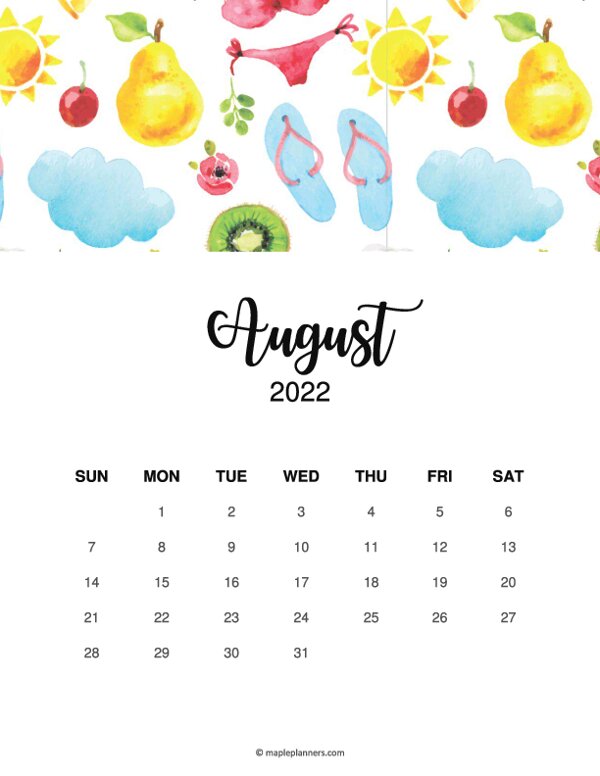 Floral August 2022 Calendar