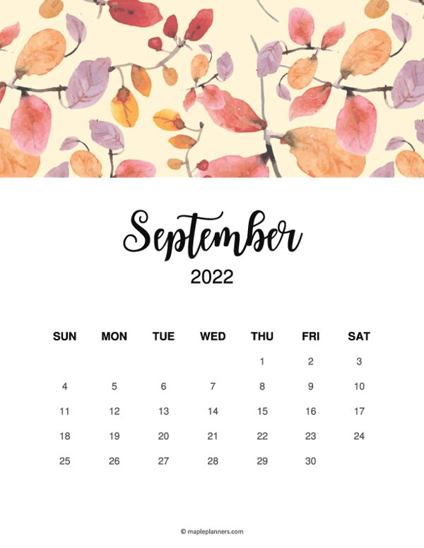 Floral September 2022 Calendar