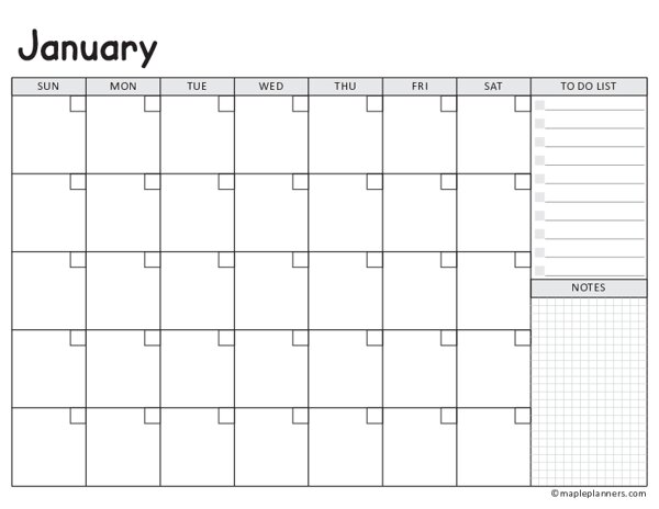 January Calendar Template (Undated)