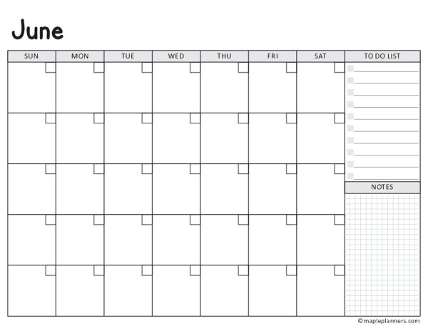 June Calendar Template (Undated)