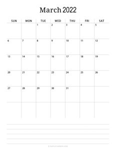 Minimalist March Calendar 2022 (Vertical)