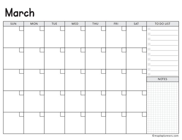 March Calendar Template (Undated)