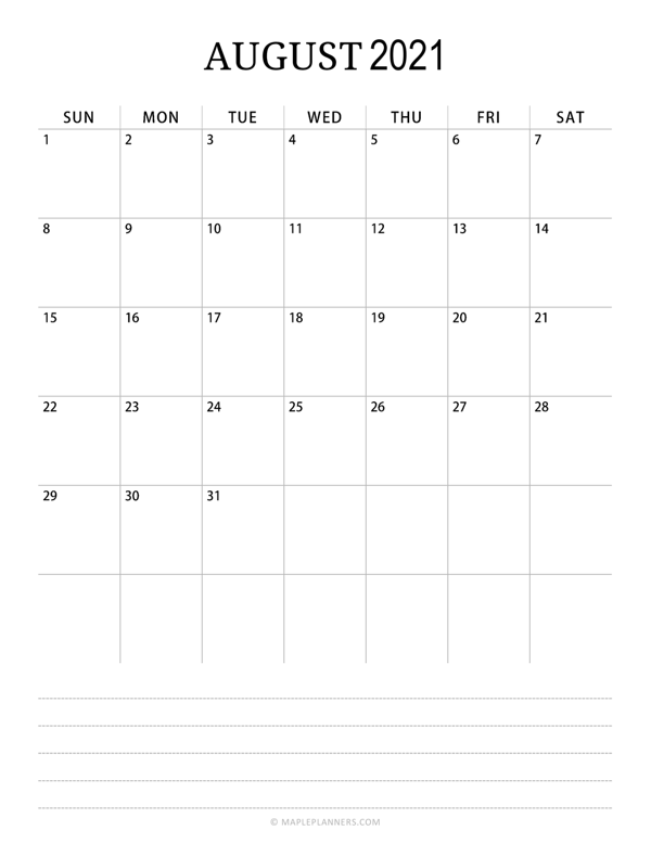 Minimalist August Calendar 2021 (Vertical)