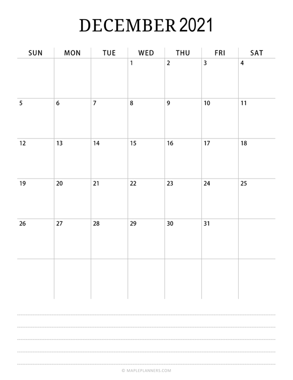 Minimalist December Calendar 2021 (Vertical)