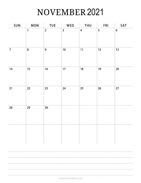 Minimalist November Calendar 2021 (Vertical)