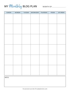 Monthly Blog Plan Template