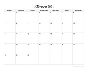 Minimalist November Calendar 2021 Horizontal
