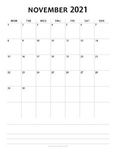November Calendar 2021 (Monday Start)