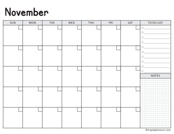 November Calendar Template (Undated)