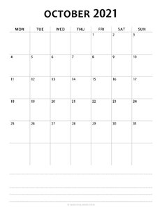 October Calendar 2021 (Monday Start)