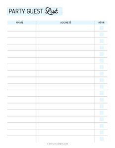 Party Guest List Template