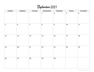 Minimalist September Calendar 2021 Horizontal
