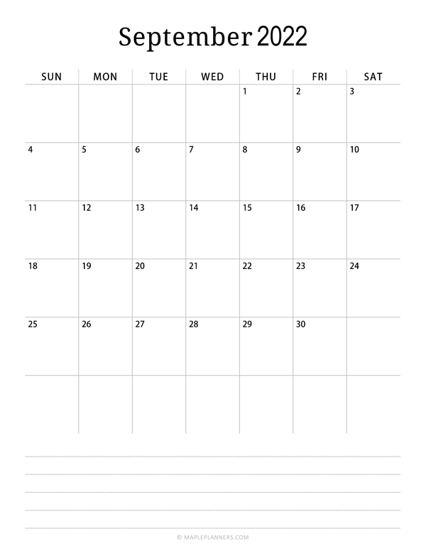 Minimalist September Calendar 2022 (Vertical)