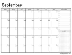 September Calendar Template (Undated)