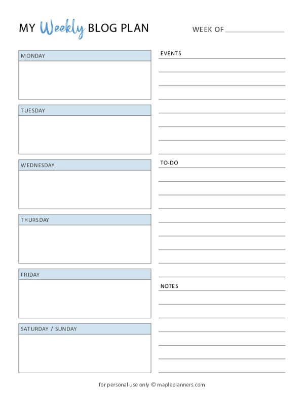 Weekly Blog Plan Template