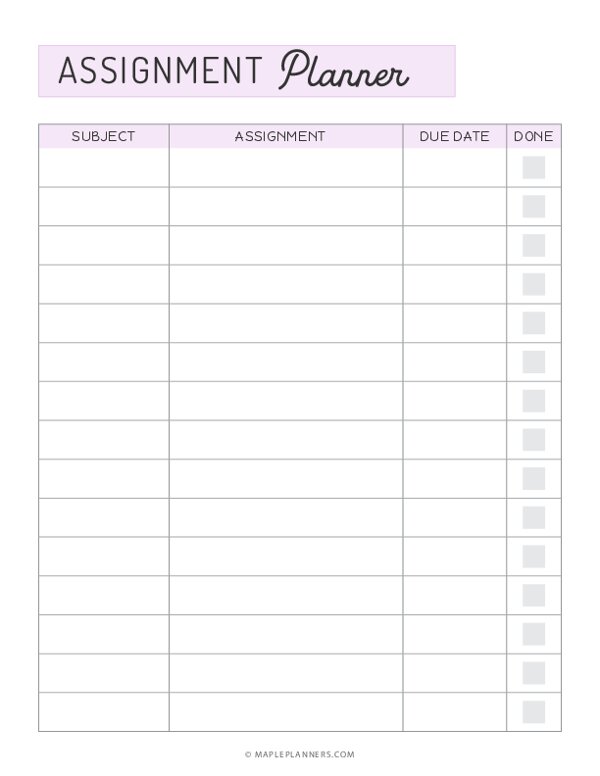 middle school assignment planner