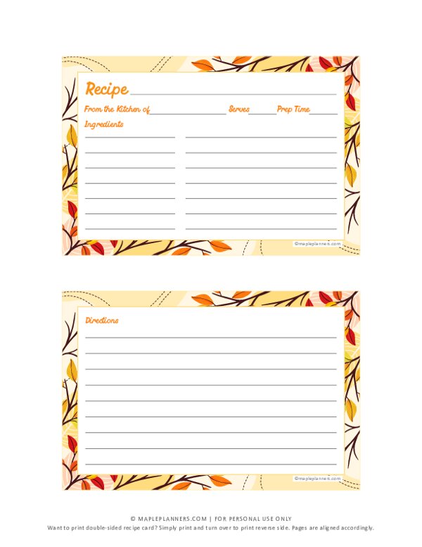 Printable Autumn Recipe Cards on 4x6
